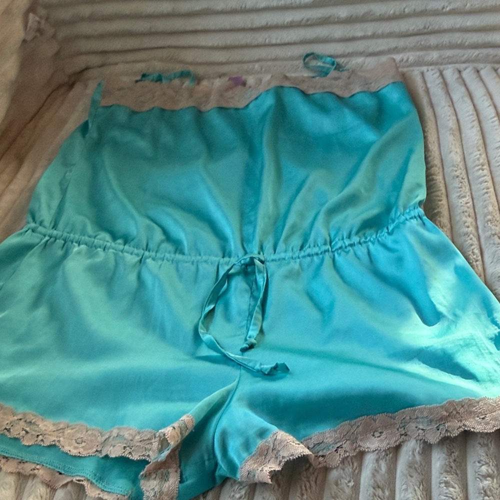 Gilligan & O'Malley Turquoise Lace Trim Women's Pajama Romper